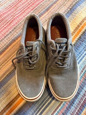 Sperry Men's Olive Gray Corduroy Boat Shoes